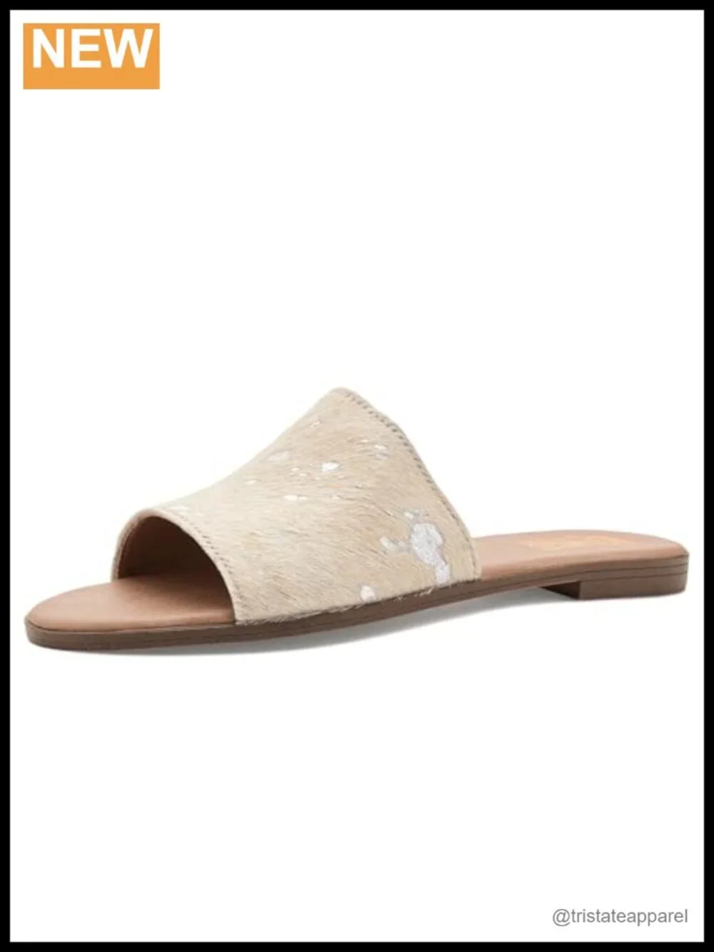 Haircalf Fur Slide Sandals Block Heel Slip On Casual